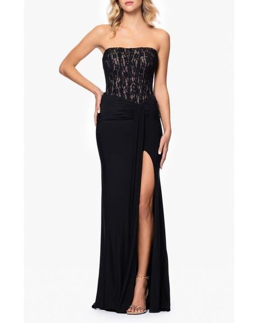 white christmas dresses Strapless Black Prom Gown: Betsy & Adam A26845 Black / 0