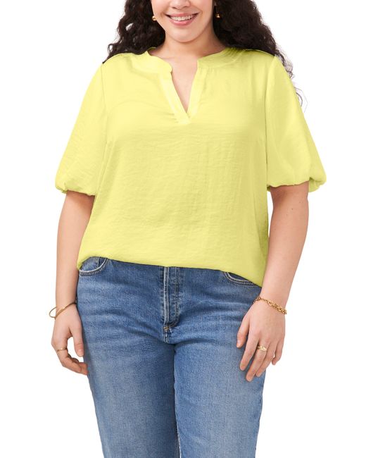 Vince Camuto Yellow Puff Sleeve Split Neck Top