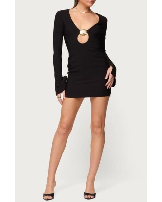 Edikted Women's Black Coastal Plunge Long Sleeve Minidress -  www.ice4pros.com.br