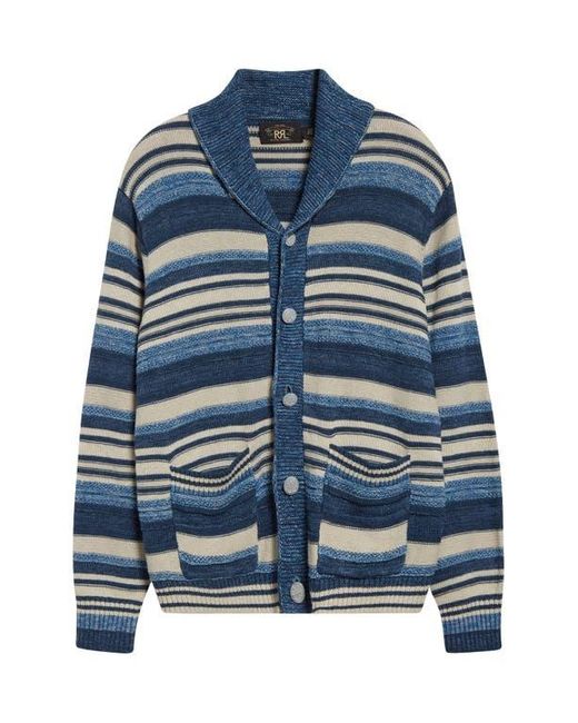 Ralph Lauren Blue Stripe Cotton & Linen Cardigan for men