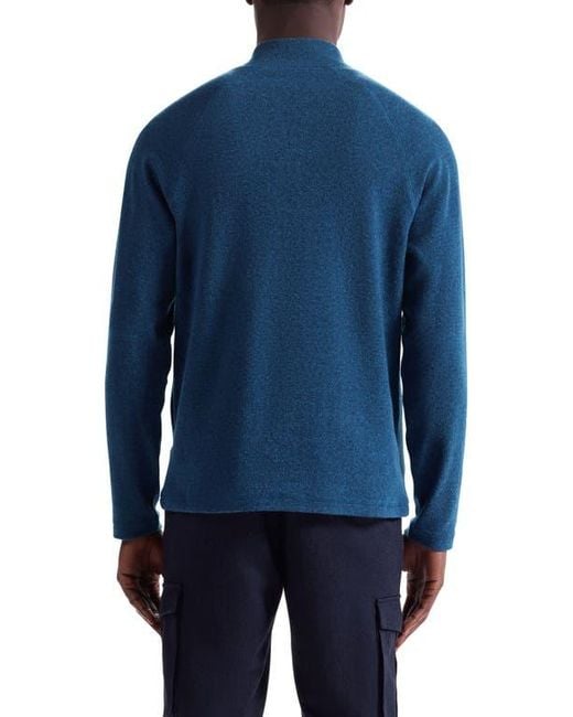 Bugatchi Blue Brushed Cotton Blend Quarter Zip Pullover for men