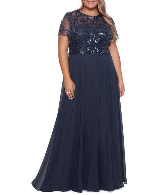 Xscape Beaded Chiffon A-line Gown in Blue | Lyst