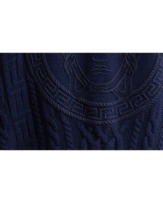 Versace Blue Medusa Cable Knit Zip Cardigan for men