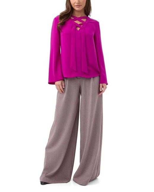 Trina Turk Pink Picabella Lace Up Neck Top