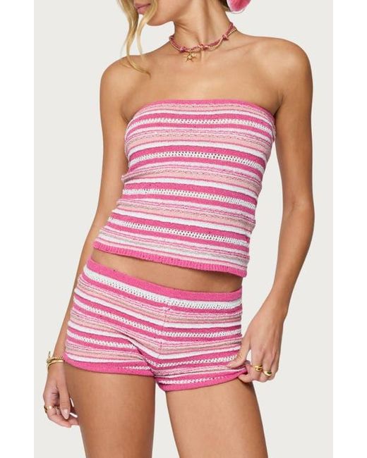 Edikted Pink Stripe Knit Strapless Top
