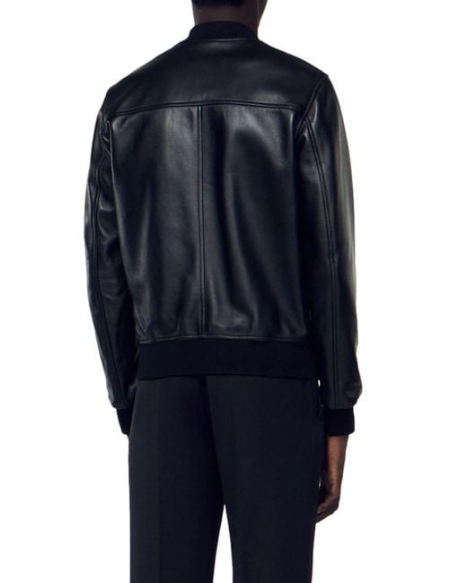 Sandro Blue New Monaco Leather Bomber Jacket for men