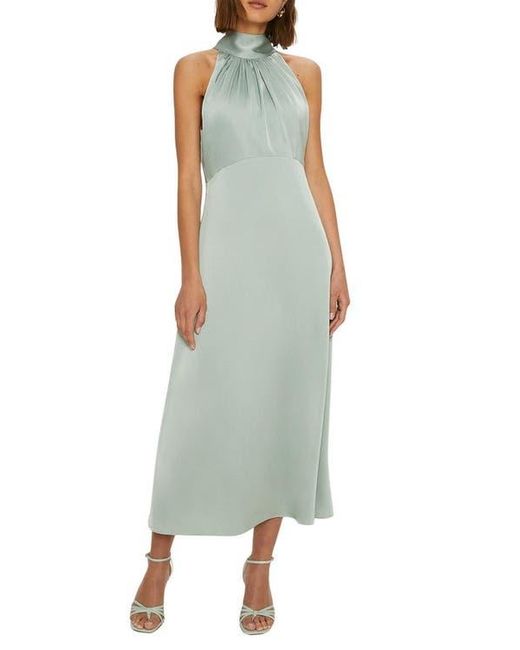Oasis Green Satin Halter Neck Midi Bridesmaid Dress