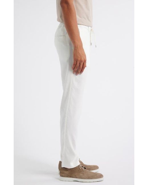 Boss White Kane Flat Front Linen Blend Drawstring Pants for men