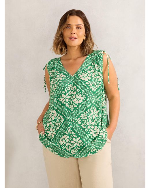 Live Unlimited Green Drawstring Printed Top