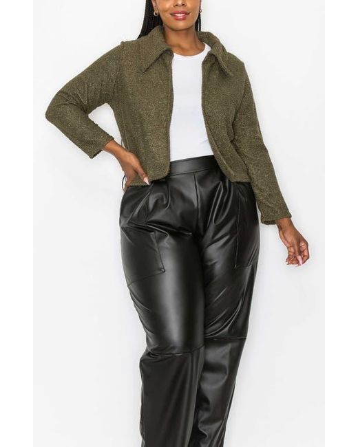 L I V D Green Erica Faux Shearling Crop Jacket