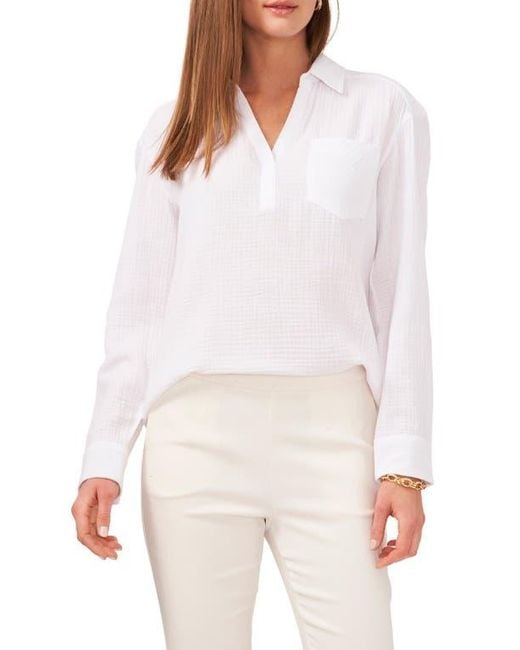 Chaus White V-Neck Collared Blouse