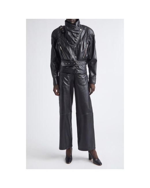 VAQUERA Black Bombshell Belted Leather Jacket