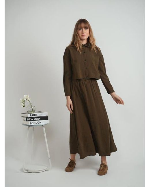 Versatile Green Copper Tencel Button Front Cropped Blouse