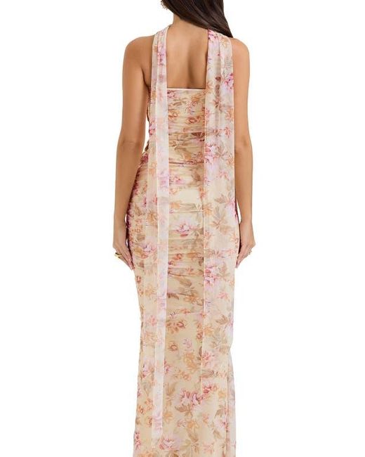House Of Cb Natural Hallie Corset Mesh Halter Top