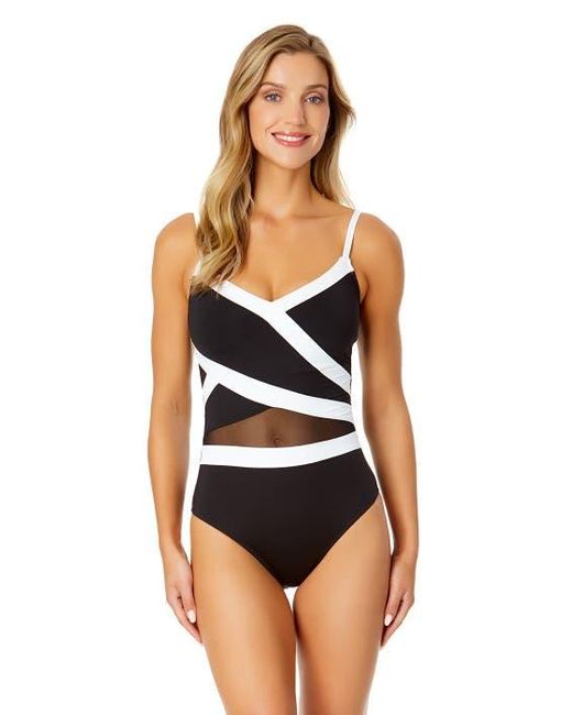 Anne Cole Black Mesh Around Mesh Insert One Piece Swimsuit