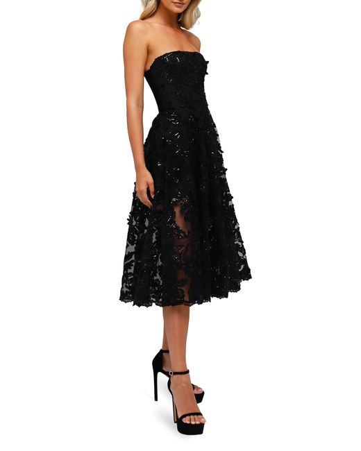 HELSI Black Florence Sequin Floral Strapless Midi Dress