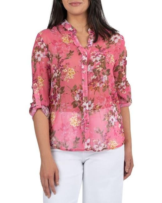 Kut From The Kloth Red Jasmine Chiffon Button-Up Shirt