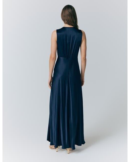 Ghost Women's Blue River V Neck Button Satin Maxi Dress