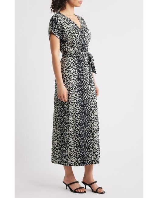 Loveappella Multicolor Leopard Print Faux Wrap Midi Dress