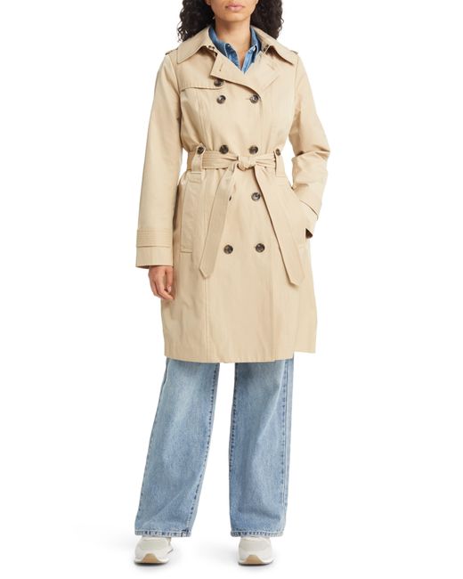 London Fog Natural Belted Water Repellent Trench Coat With Removable Hood