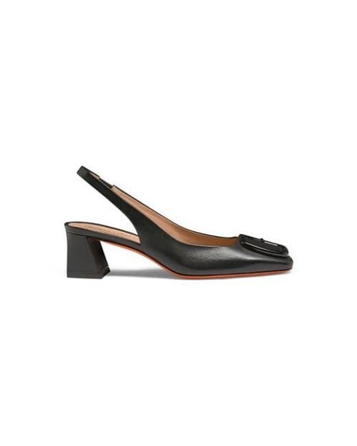 Santoni Metallic Leather Mid-Heel Slingback