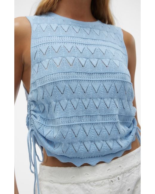Vero Moda Blue Bali Open Stitch Knit Cotton Tank