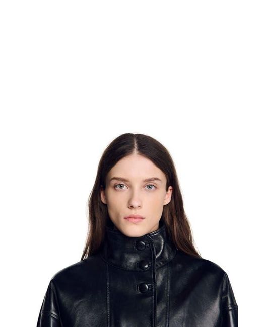 Sandro Blue Oversized Leather Jacket