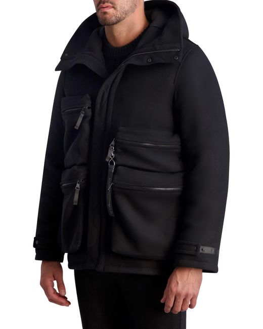 Karl Lagerfeld Hooded Wool Blend Down Military Jacket in Black for Men