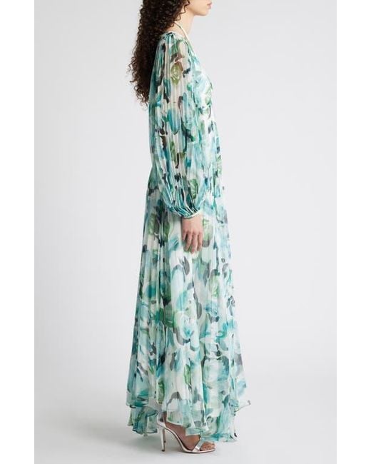 Acler Blue Sandywell Pleated Long Sleeve Maxi Dress