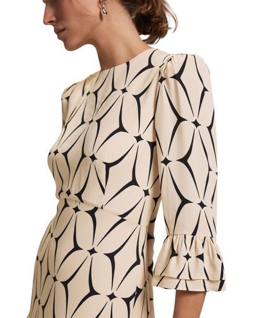 Mint Velvet Metallic Geo Print Ruffle Midi Dress