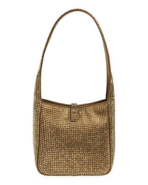 Saint Laurent Brown Mini Le 5 À 7 Crystal Embellished Shoulder Bag