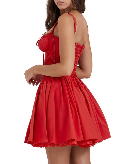 House Of Cb Red Pintuck Lace Trim Babydoll Dress