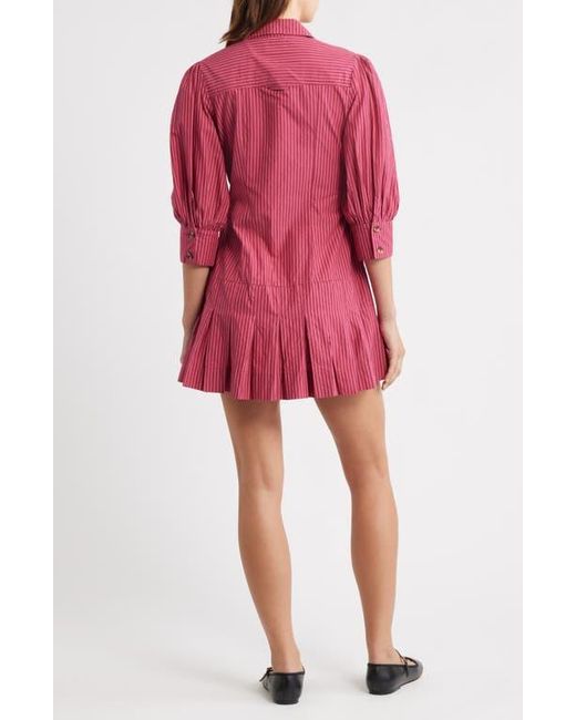 Damson Madder Red Maisie Stripe Organic Cotton Mini Shirtdress
