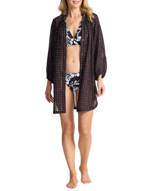 Tommy Bahama Black Sunset Blooms Long Sleeve Cover-Up Dress