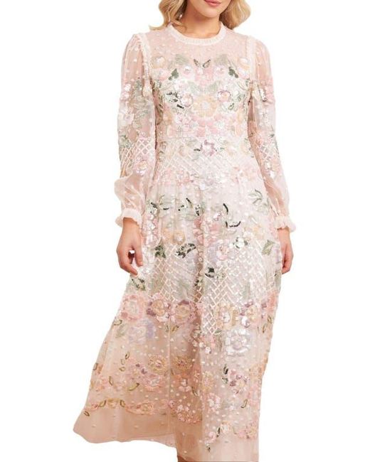 Needle & Thread Pink Rosalie Long Sleeve Ankle Gown