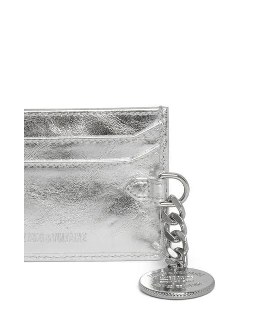 Zadig & Voltaire Gray Sunny Pass Metallic Leather Card Case