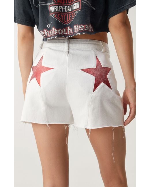 Nasty Gal White Star Bum Denim Cutoff Shorts