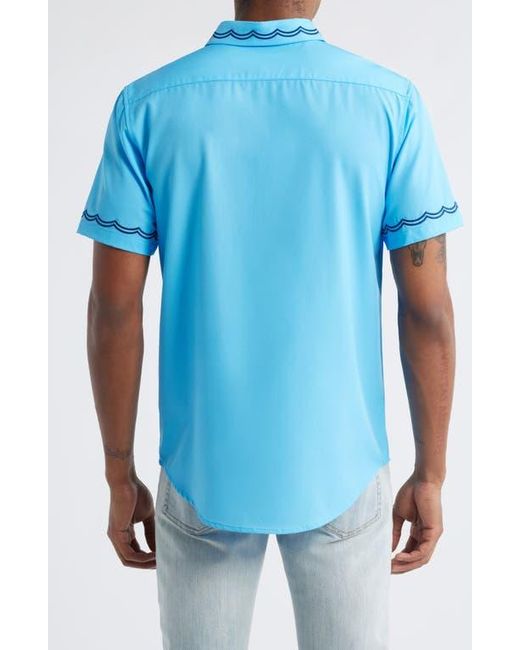 MAVRANS Blue Weekend Wave Embroidered Short Sleeve Performance Button-Up Shirt for men
