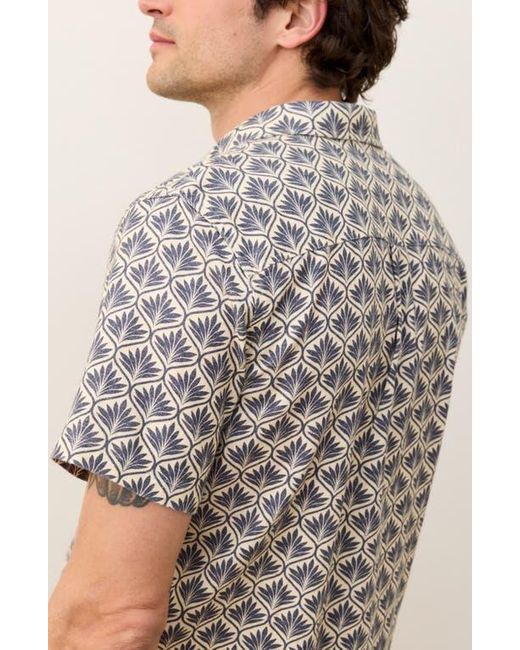 Marine Layer Gray Leaf Print Short Sleeve Stretch Cotton Selvage Button-Up Shirt for men