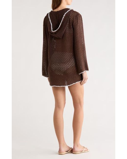 Elan Long Sleeve Sheer Open Stitch Cover-Up Dress in Brown | Lyst