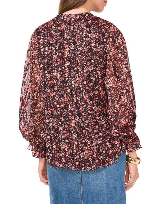 Vince Camuto Red Floral Metallic Split Neck Top