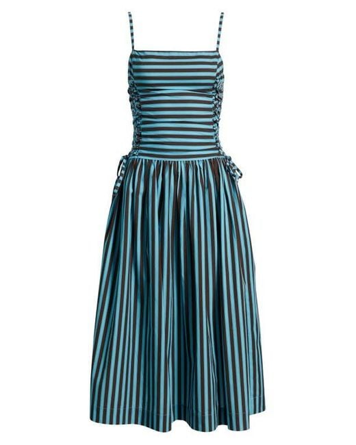 Damson Madder Angelina Stripe Lace-Up Side Midi Sundress in Blue | Lyst