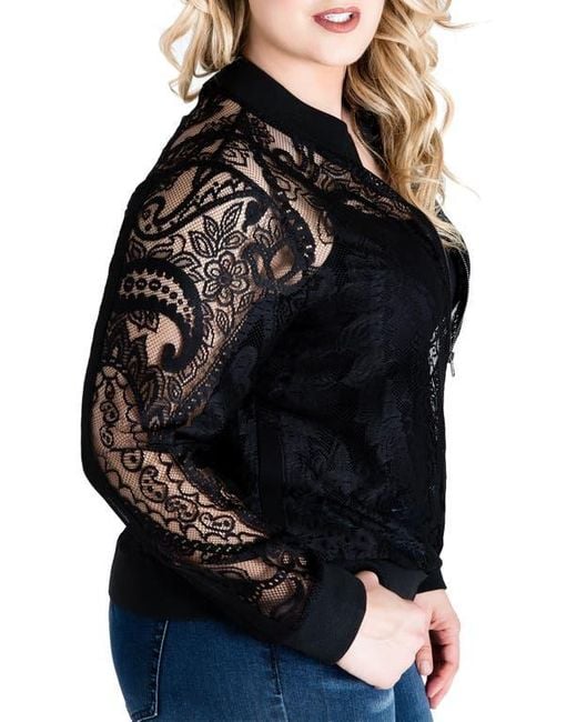Standards & Practices Black Aria Lace Bomber Jacket