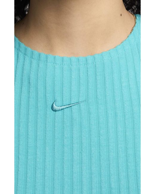 Nike Blue Sportswear Chill Knit Sleeveless Rib Midi Dress