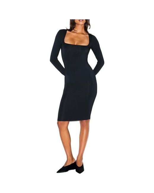 skims long sleeve dress nordstrom SKIMS Fits Everybody Crew Neck Long Sleeve Dress in Sapphire at Nordstrom, Size Small