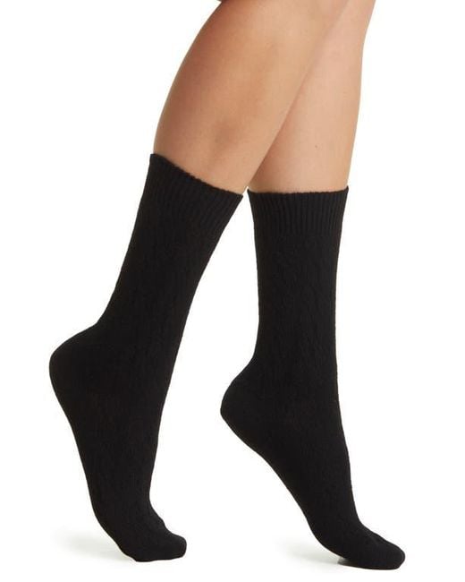 Oroblu Black Gwen Cable Knit Wool Blend Crew Socks