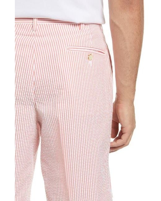 Berle Pink Flat Front Seersucker Shorts for men