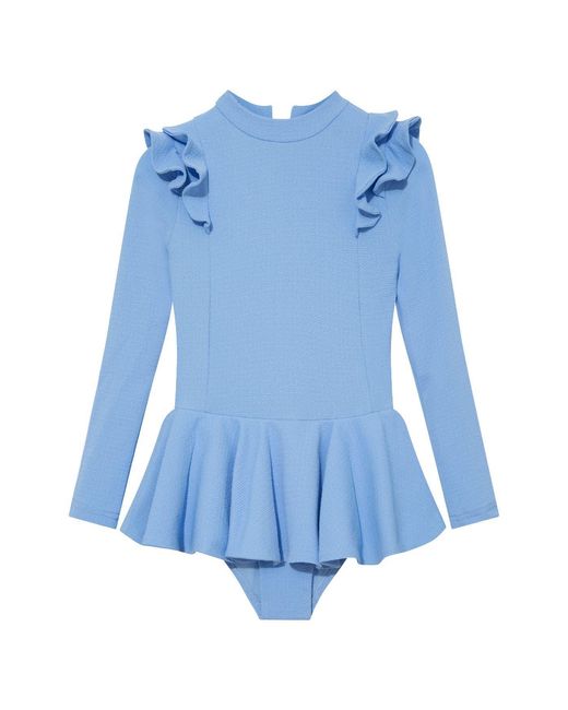 Moeva Blue Jojo Textured Ruffle Skirt Swimsuit