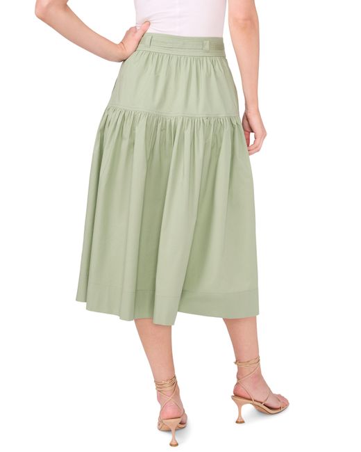 Cece Green Tie Waist Cotton Blend Skirt