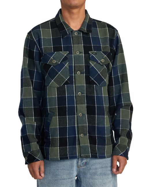 RVCA Blue Flight Risk Check Flannel Button-up Shirt Jacket for men
